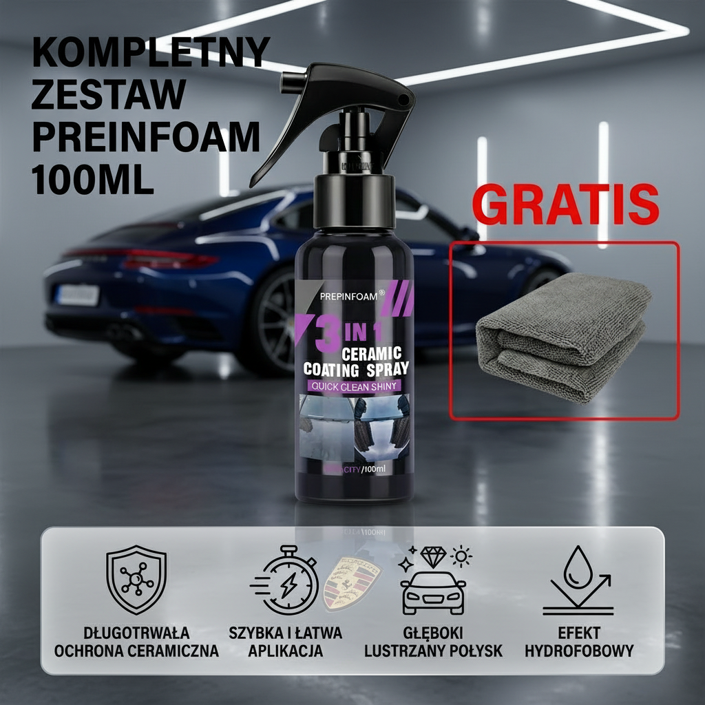 Ceramiczna Powłoka Nano w Sprayu 3w1 | Przetestowana Ochrona Lakieru w 3 Minuty + Gratisy 🎁