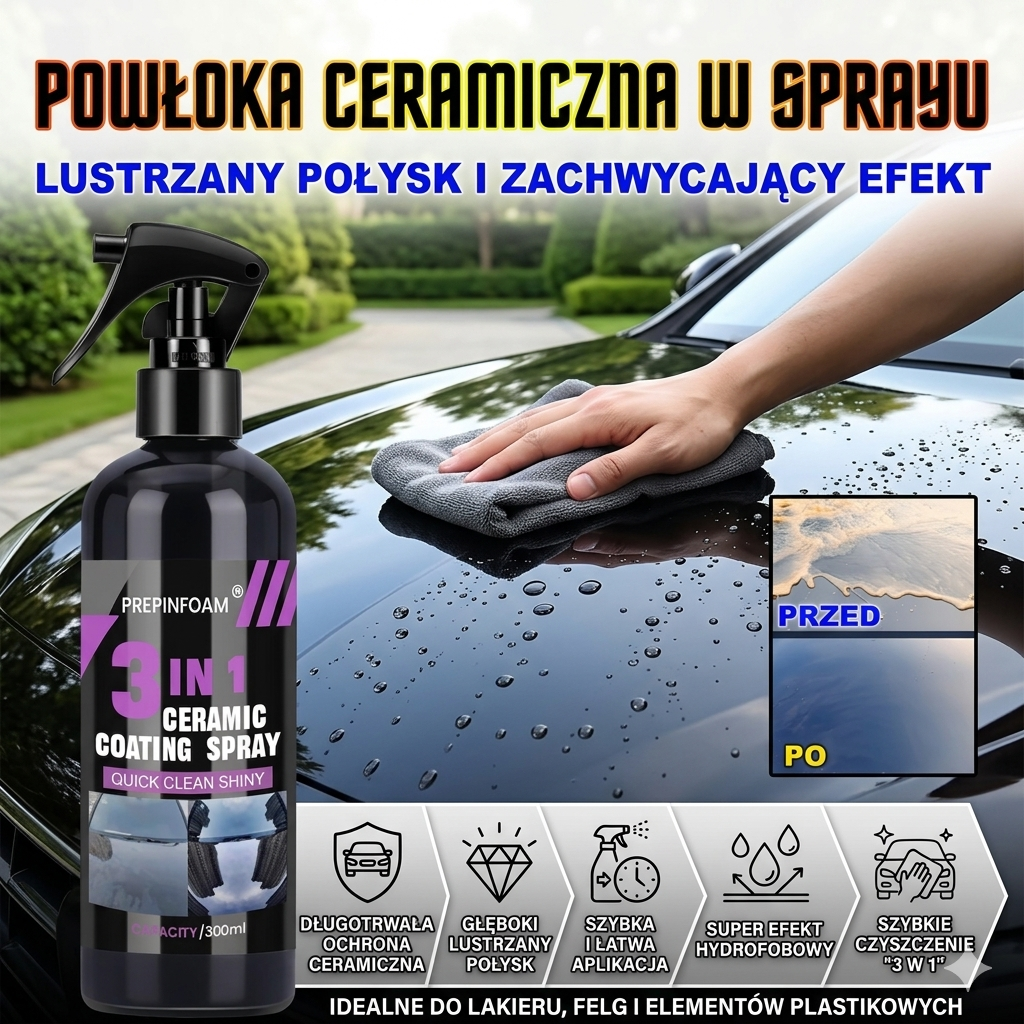 Ceramiczna Powłoka Nano w Sprayu 3w1 | Przetestowana Ochrona Lakieru w 3 Minuty + Gratisy 🎁