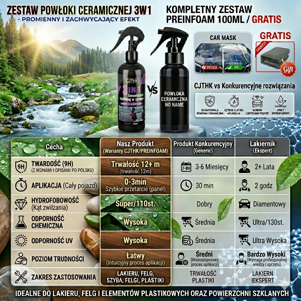 Ceramiczna Powłoka Nano w Sprayu 3w1 | Przetestowana Ochrona Lakieru w 3 Minuty + Gratisy 🎁